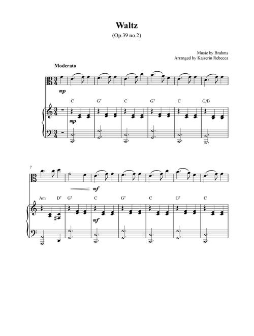 Waltz (Op.39 no.2) (Arr. Kaiserin Rebecca) - Brahms (Viola and Piano)