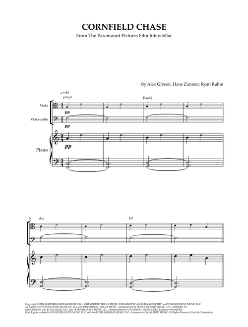 Cornfield Chase (Arr. Cadenza Editions) - Hans Zimmer, Alex Gibson, Ryan Rubin (Instrumental Duet and Piano)