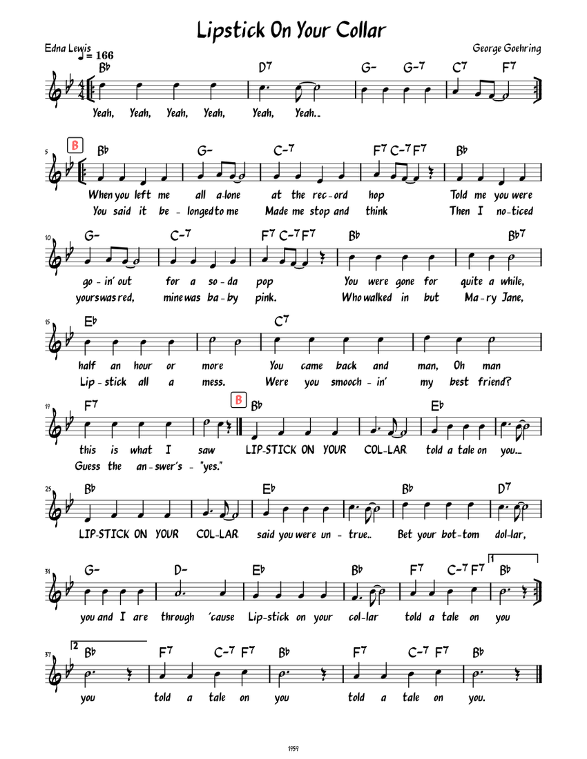 Lipstick On Your Collar (Lead Sheet with lyrics ) Sheet Music with ...