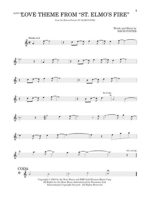 Love Theme From "St. Elmo's Fire" - David Foster (Alto Sax Solo)