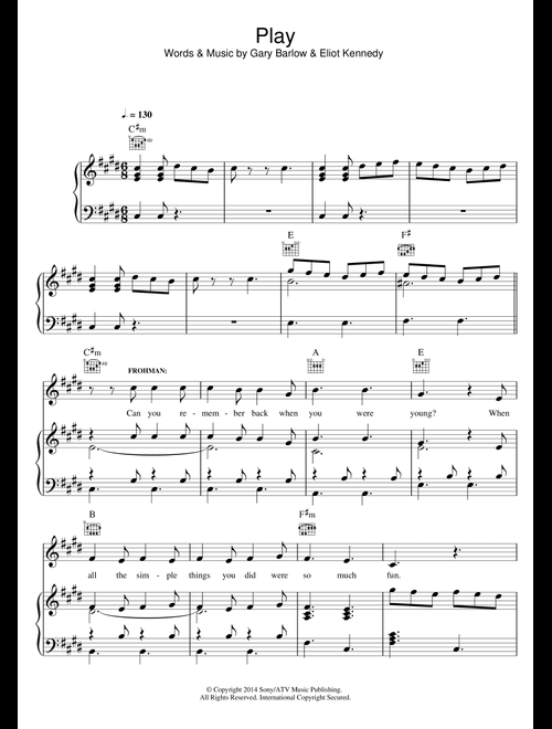 Play (from 'Finding Neverland') - Gary Barlow, Eliot Kennedy (Piano-Vocal-Guitar (Piano Accompaniment))