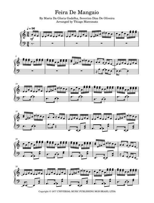 Feira De Mangaio (Arr. Thiago Marconato) - Severino Dias De Oliveira, Maria Da Gloria Gadelha (Piano Solo)