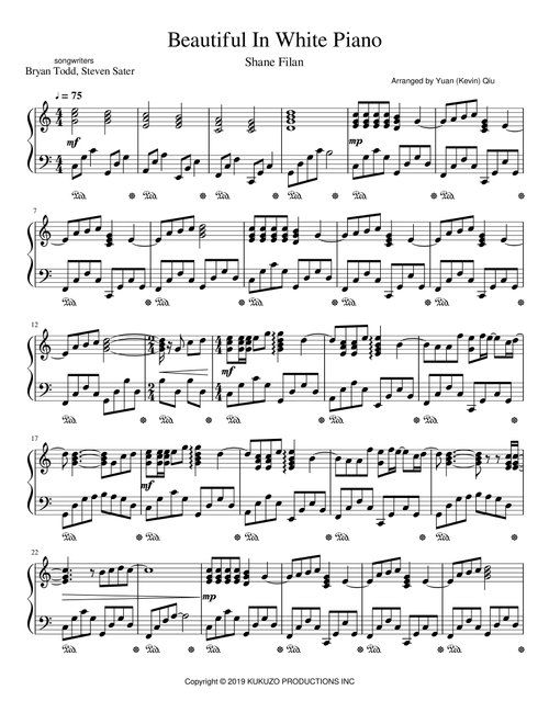 Beautiful In White (Arr. Yuan (Kevin) Qiu) - Steven Sater, Bryan Todd (Piano Solo)