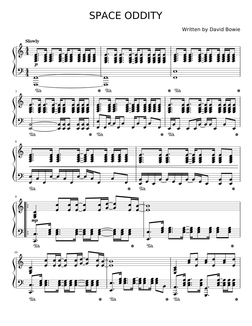 The Songs Of David Bowie 楽譜集 Space Oddity - David Bowie Sheet Music for Piano (Solo