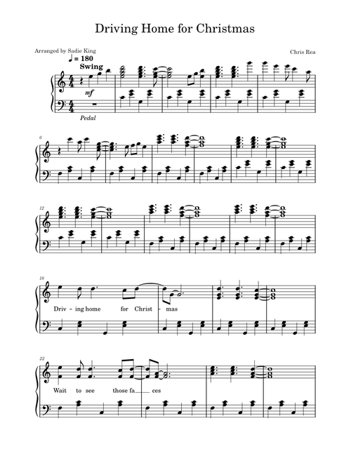 Driving Home for Christmas – Chris Rea - Intermediate piano