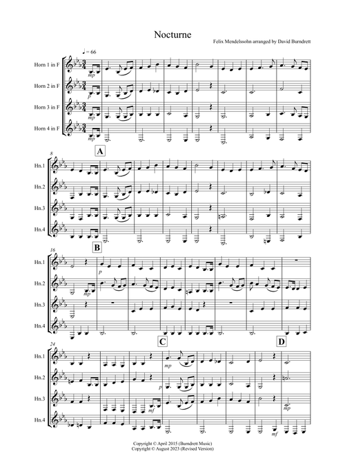Nocturne (from a Midsummer Night's Dream) for Horn Quartet (Arr. David Burndrett) - Feliz Mendelssohn (Small Ensemble)