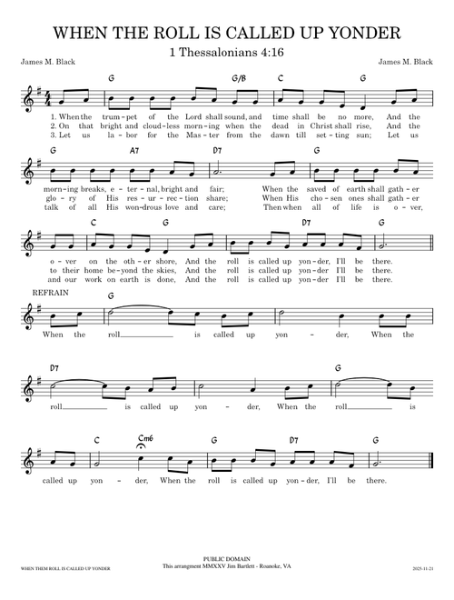 When The Roll Is Called Up Yonder [lead sheet] - Public Domain