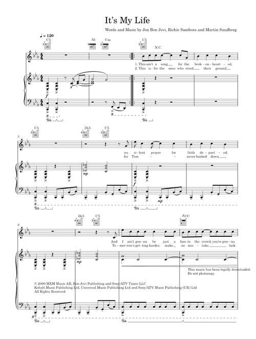 It's My Life - Bon Jovi (Piano-Voice-Guitar)