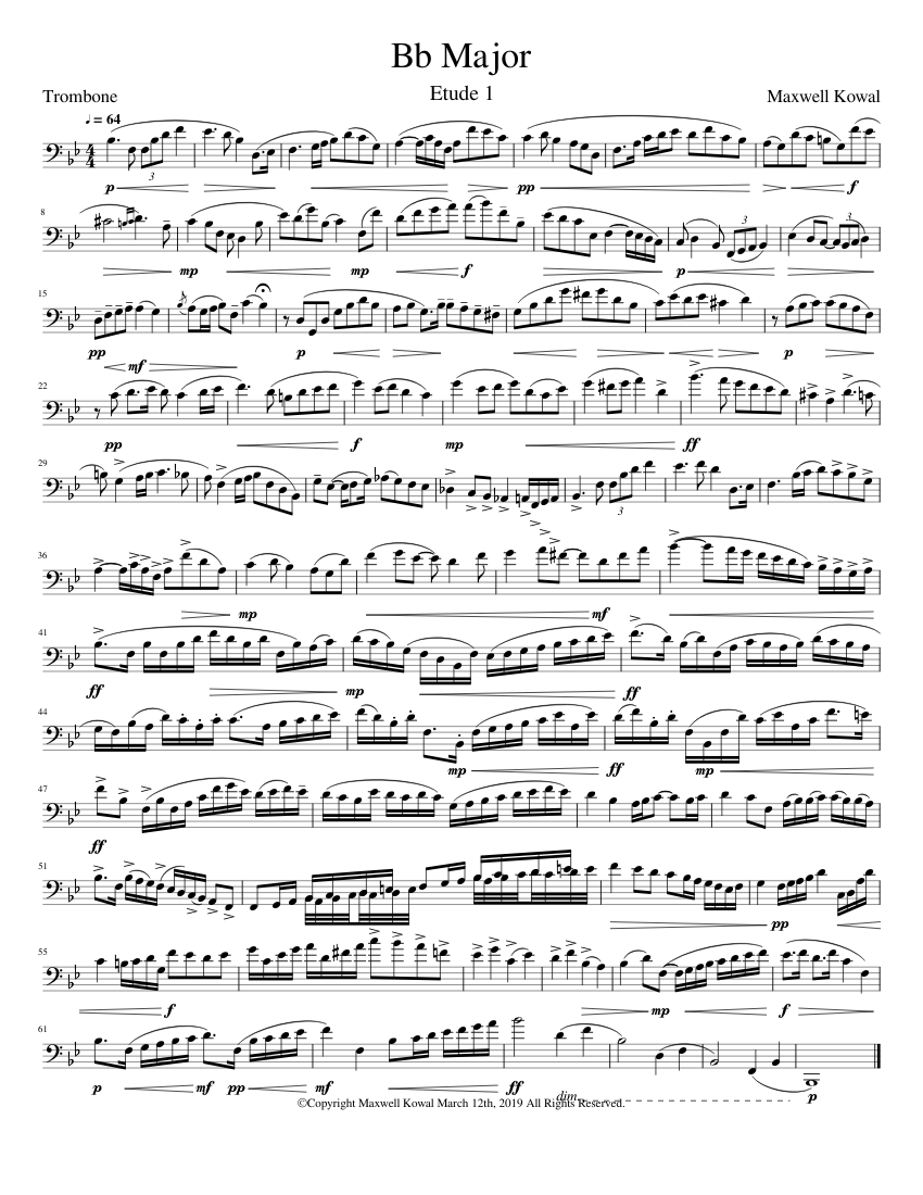 Etude 1 in Bb Major -Trombone Sheet Music for Trombone (Solo ...