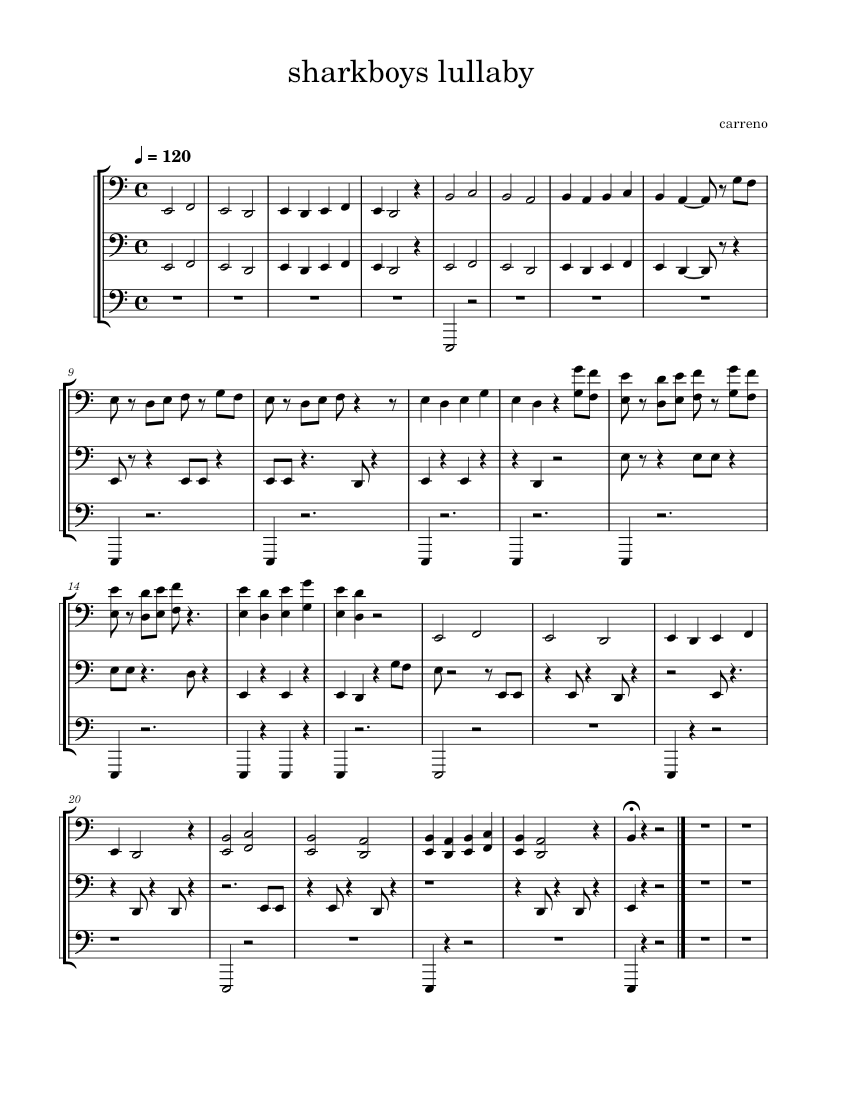 sharkboys_lullaby rough draft Sheet music for Tuba (Brass Trio
