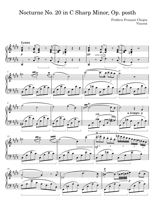 Chopin Nocturne No.20 in C-sharp minor B.49 - For Violin Solo Original - Frédéric François Chopin