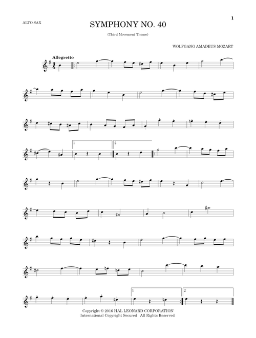 Symphony No. 40 In G Minor, Third Movement ("Minuet") - Wolfgang Amadeus Mozart (Alto Sax Solo)