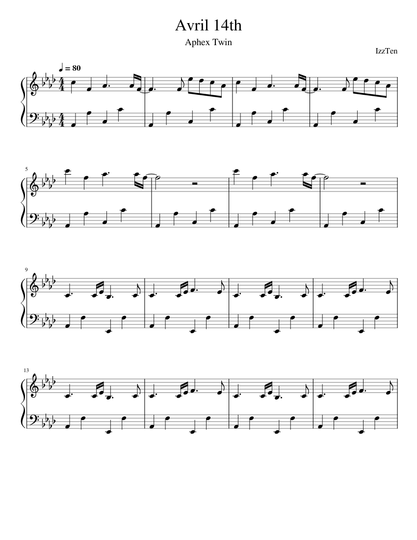 Avril 14th Aphex Twin (simple) Sheet music for Piano (Solo