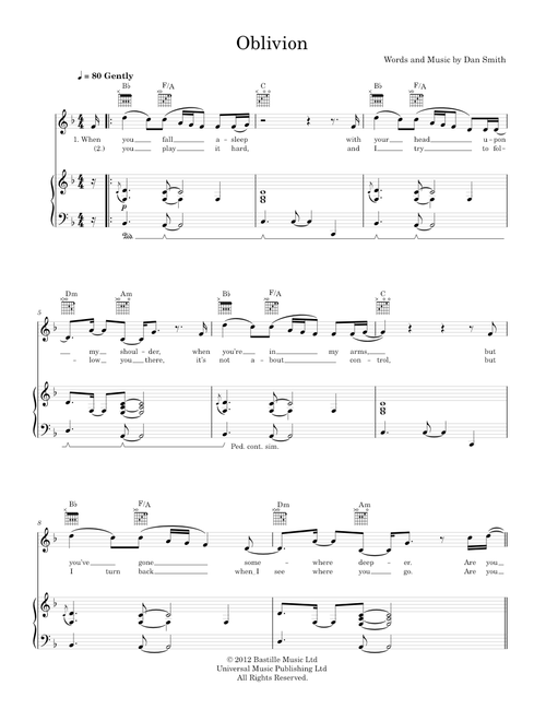 Oblivion - Bastille (Piano-Voice-Guitar)
