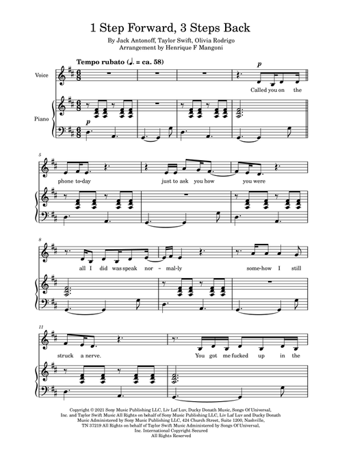 1 Step Forward, 3 Steps Back (Arr. Henrique F Mangoni) - Olivia Rodrigo (Piano-Vocal-Guitar)