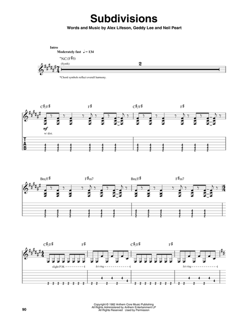 Subdivisions - Rush (Guitar Tab Play-Along)