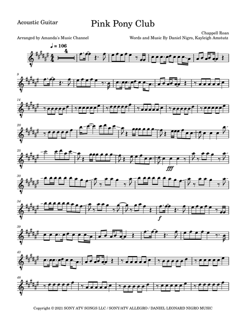 Pink Pony Club (Arr. Amanda's Music Channel) - Chappell Roan (Solo Guitar)