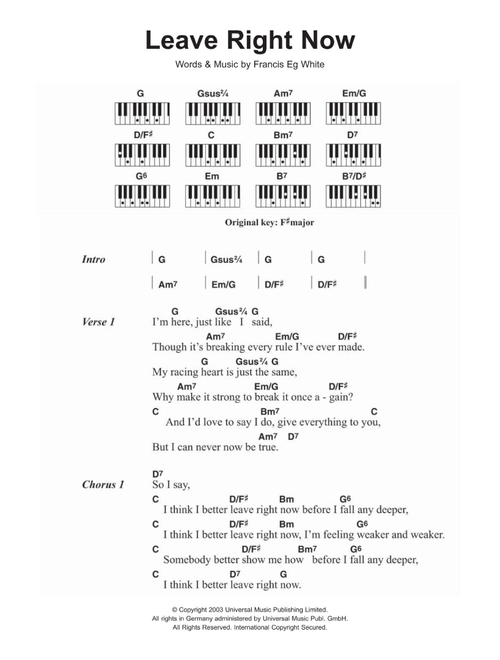 Leave Right Now - Will Young (Piano Chords-Lyrics)