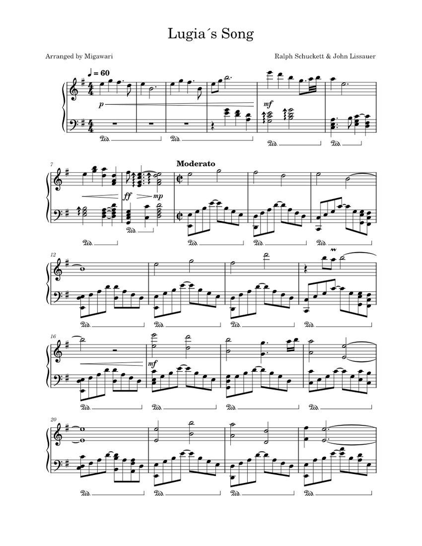 Lugias song Misc Cartoons Sheet music for Piano Solo Musescore