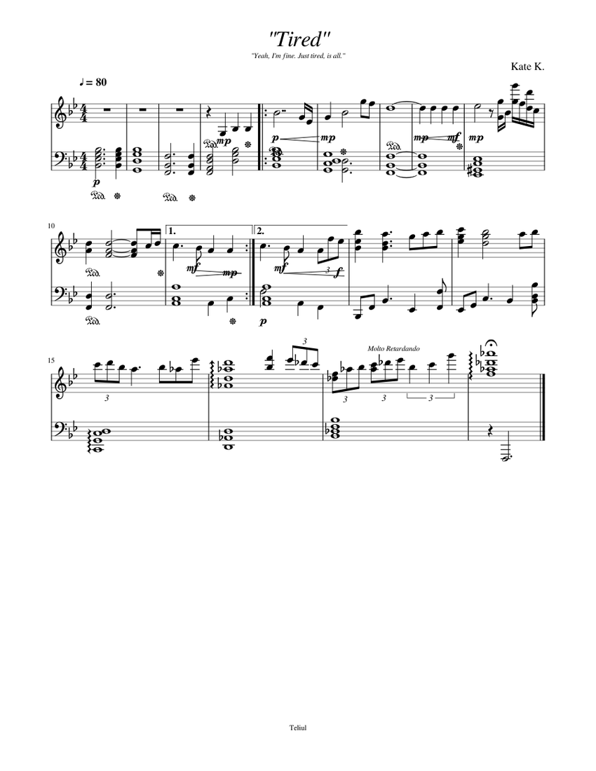 Tired [original song] Sheet Music for Piano (Piano Duo) | MuseScore.com