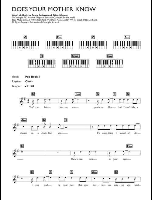 Does Your Mother Know - ABBA (Piano Chords-Lyrics)