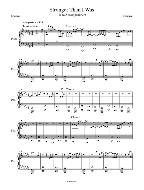 Eminem - Stronger Than I Was - Piano Accompaniment