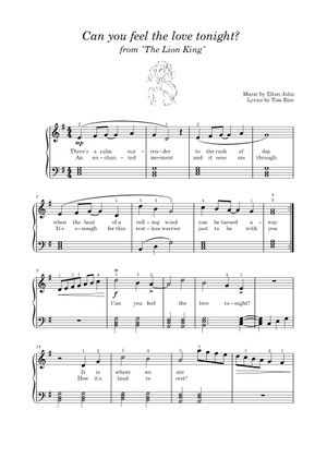 Can You Feel the Love Tonight - The Lion King Sheet Music for Piano ...