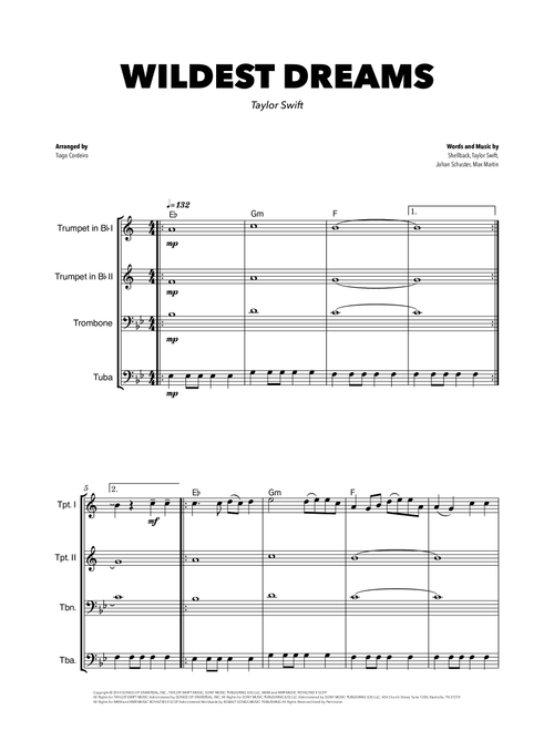 Wildest Dreams (Arr. Tiago Cordeiro) - Taylor Swift (Brass Ensemble)
