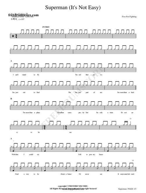 Superman (Arr. COPYDRUM) - Five For Fighting (Drums)