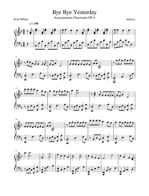 Assassination Classroom - Bye Bye Yesterday (Piano)