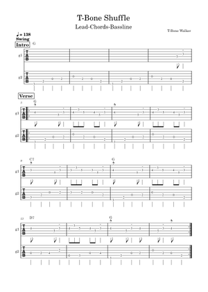 T-Bone Walker Guitar 楽譜 タブ譜 Play Official version of T-bone shuffle Sheet Music by T-Bone
