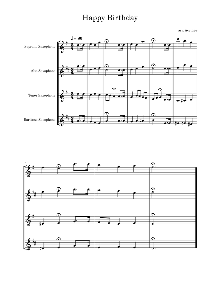 Happy Birthday Sheet music for Saxophone alto, Saxophone tenor
