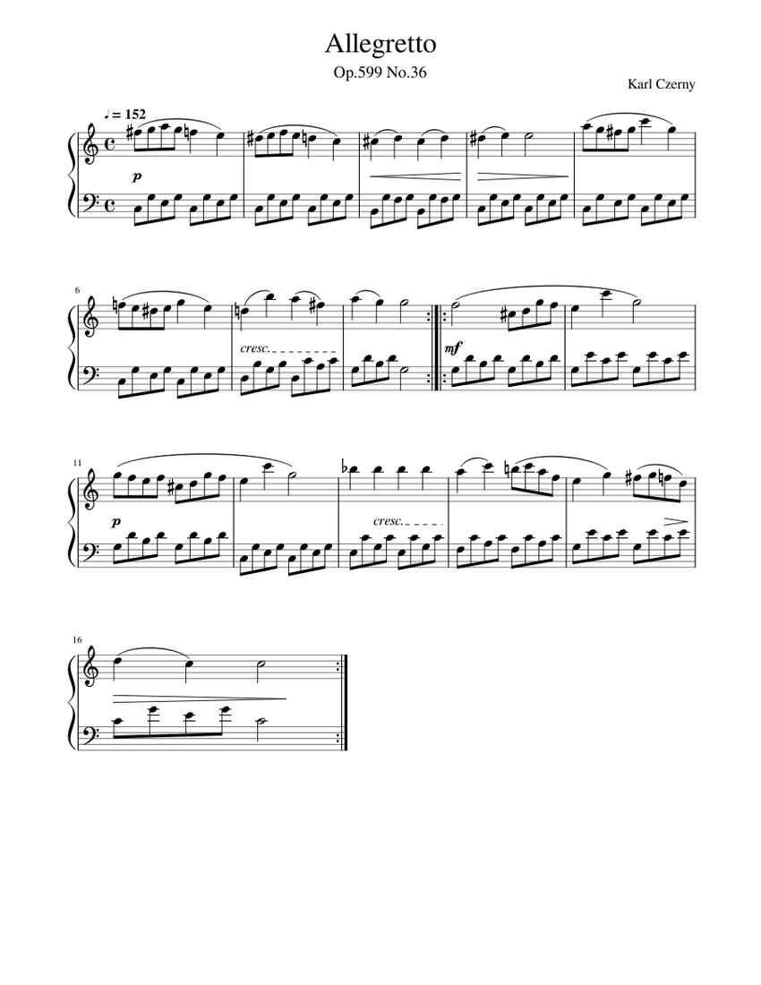 Allegretto Sheet Music for Piano (Solo) easy | MuseScore.com
