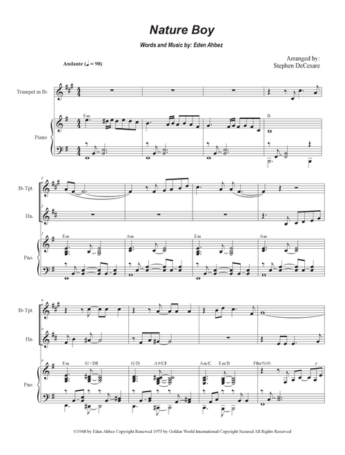 Nature Boy (Arr. Stephen DeCesare) - Nat King Cole (Instrumental Duet and Piano)