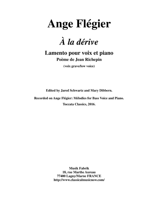 Ange FlÃ©gier:  Ã la dÃ©rive for bass voice and piano (Vocal Solo)