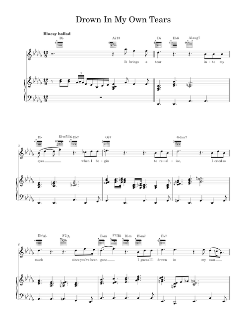 Drown In My Own Tears - Henry Glover and Morris Levy (Piano-Voice-Guitar)