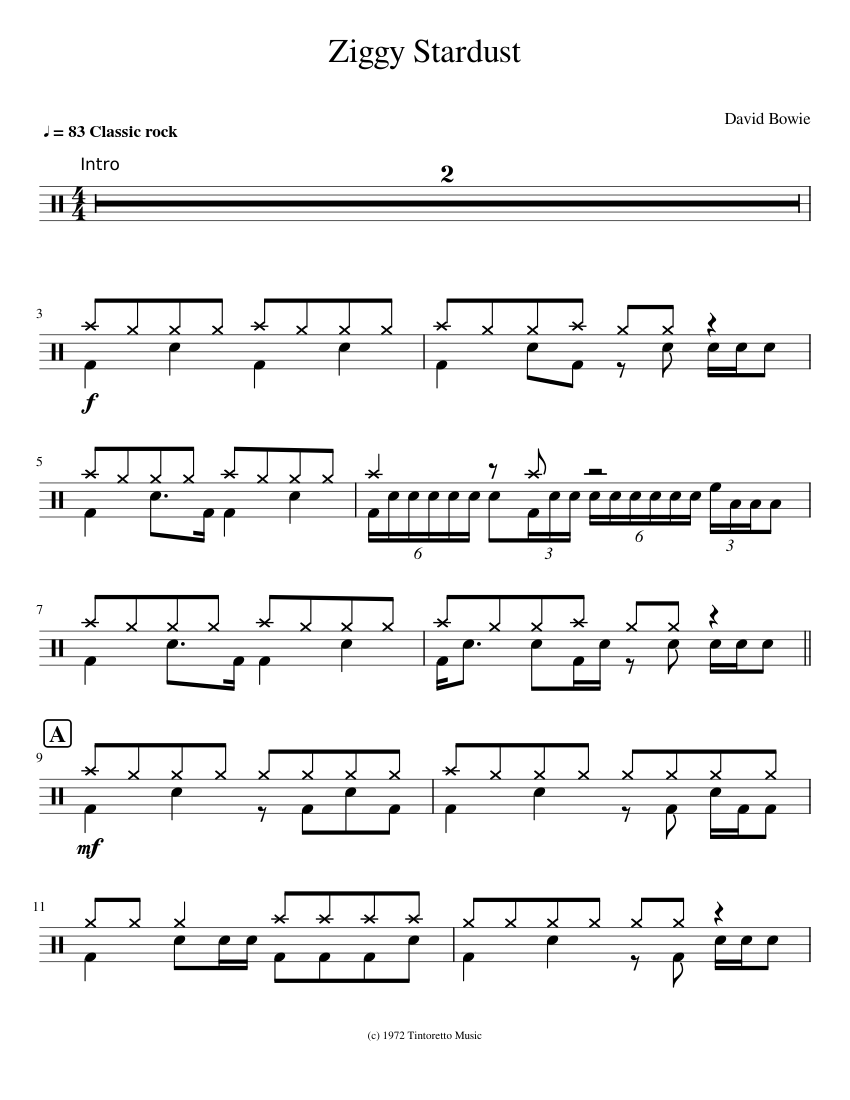Ziggy Stardust Sheet Music for Drum group (Solo) | MuseScore.com
