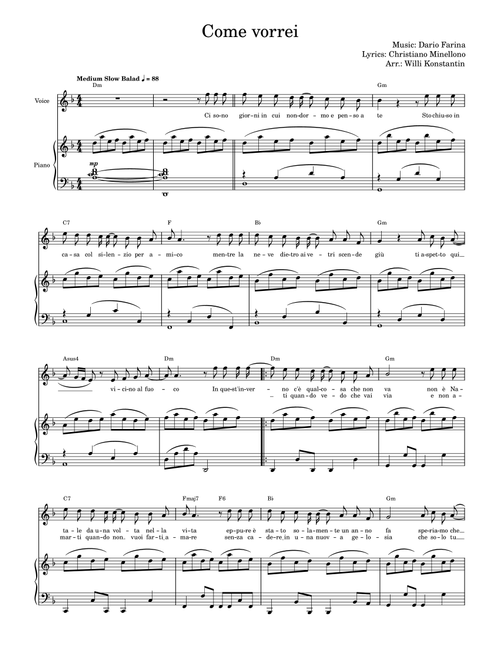 Come Vorrei (Arr. Willi Konstantin) - Dario Farina, Christiano Minellono (Piano-Vocal-Guitar (Piano Accompaniment))
