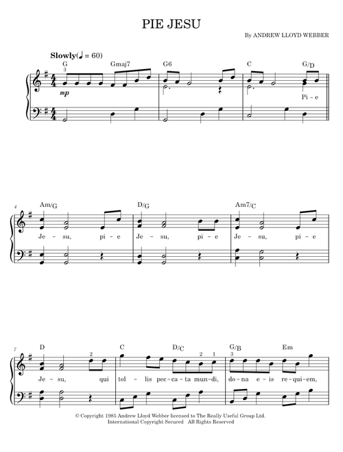 Pie jesu - Andrew Lloyd Webber (Easy Piano)