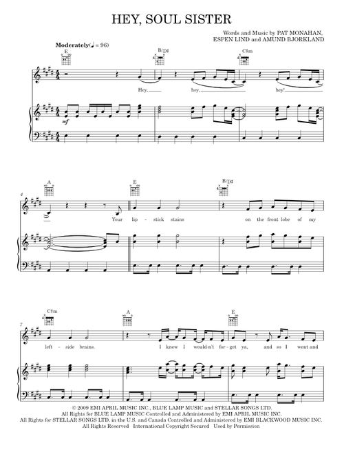 Hey soul sister - Train (Piano-Vocal-Guitar)