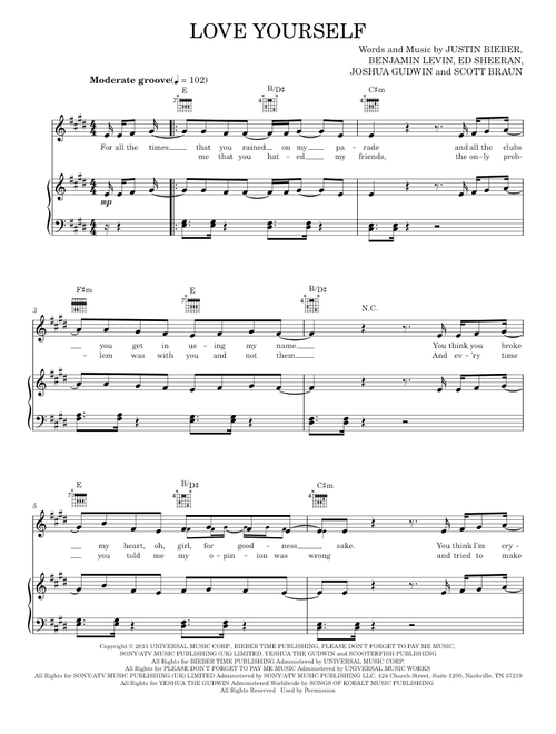 Love yourself - Justin Bieber (Piano-Vocal-Guitar)