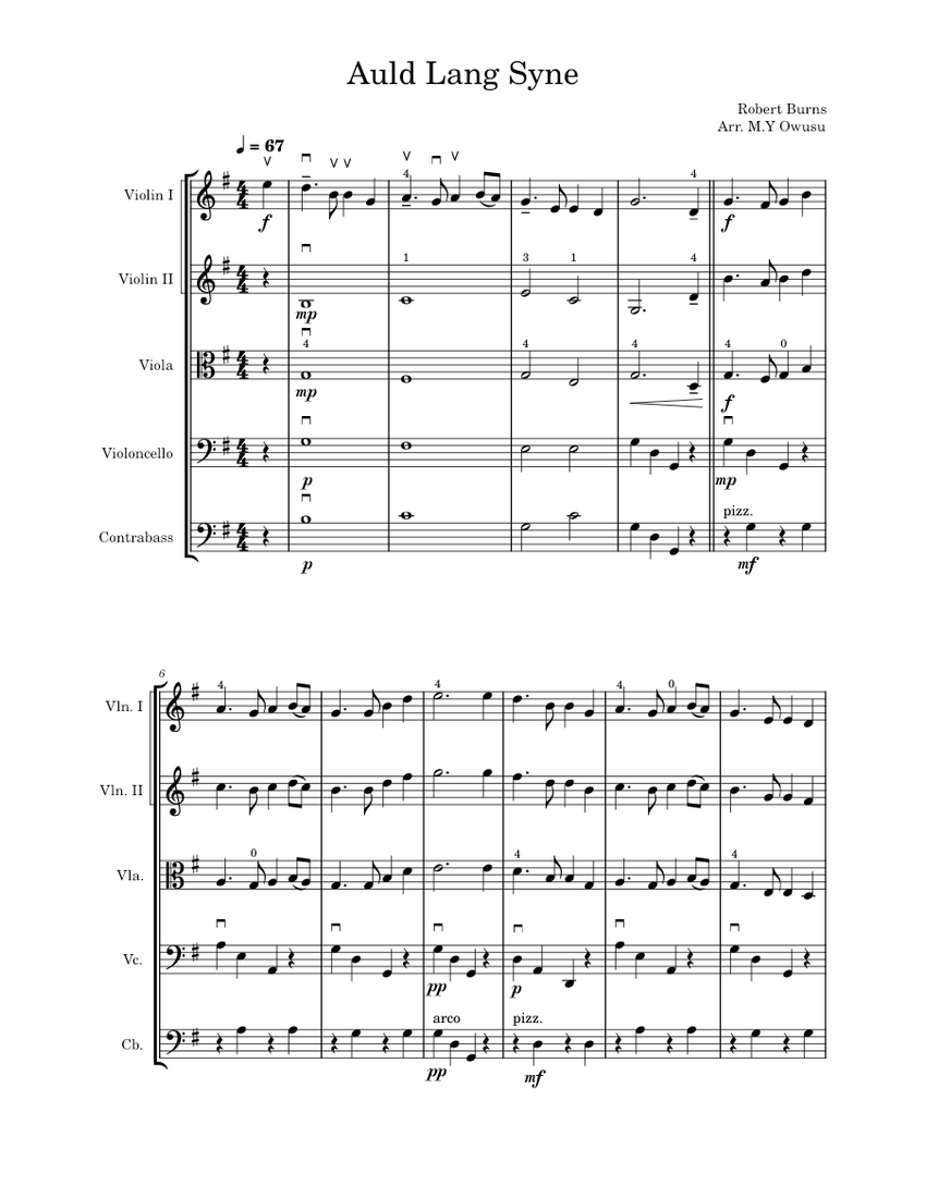 Auld Lang Syne – Robert Burns Sheet music for Contrabass, Violin, Viola ...