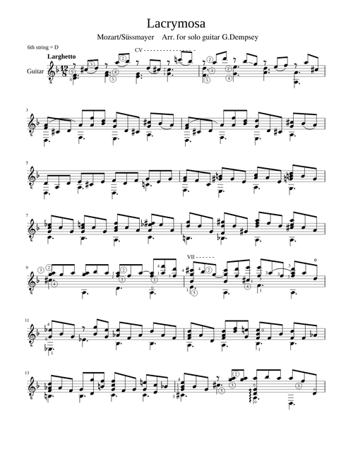 Mozart's Lacrymosa (for guitar)