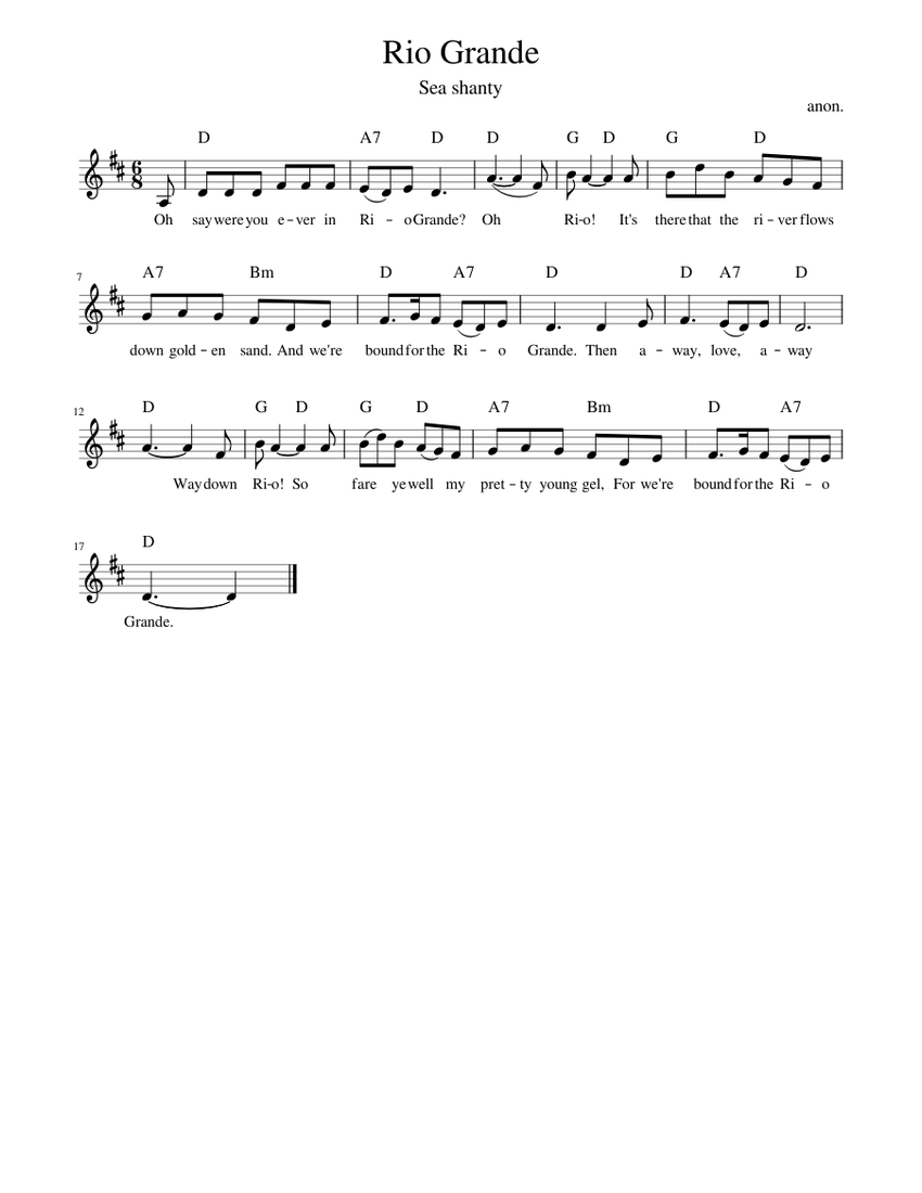 Song Rio Grande Rio Grande Sheet Music with Chords for Piano (Solo) easy | MuseScore.com