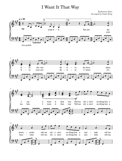I Want It That Way - Backstreet Boys - Intermediate Piano