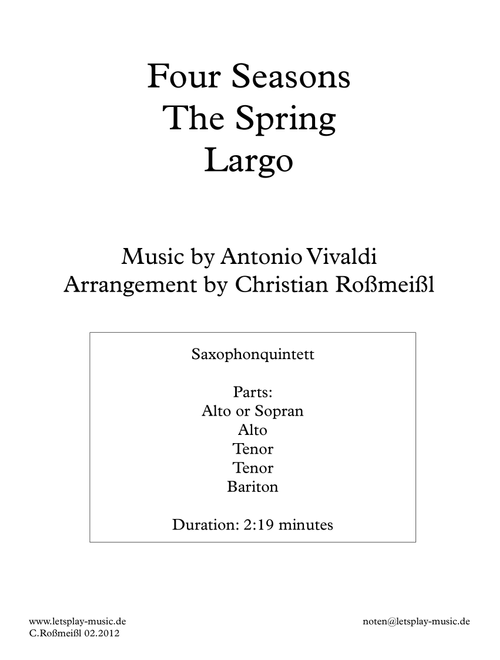 Four Seassons The Spring Largo Saxophonquintet (Arr. Christian Roßmeißl) - Antonio Vivaldi (Woodwind Ensemble)