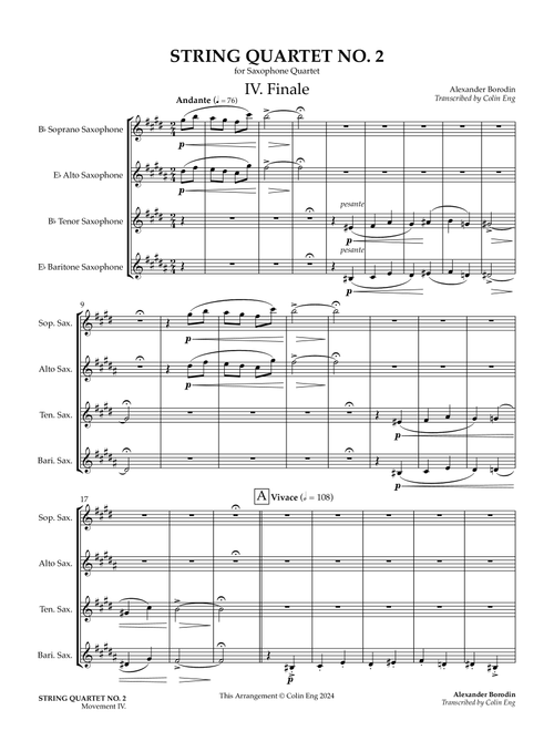 String Quartet No. 2 (MOVEMENT IV) (Arr. Colin Eng) - Alexander Borodin (Woodwind Ensemble)