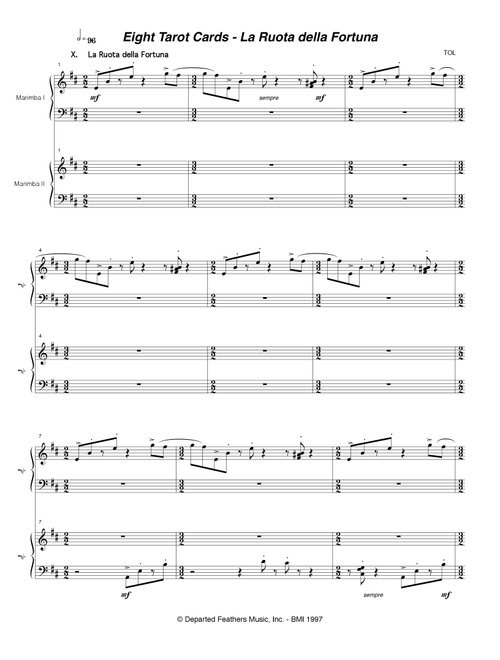 Eight Tarot Cards for Madam Rubio ... La Ruota della Fortuna (1997) for two marimbas - Thomas Oboe Lee (Small Ensemble)