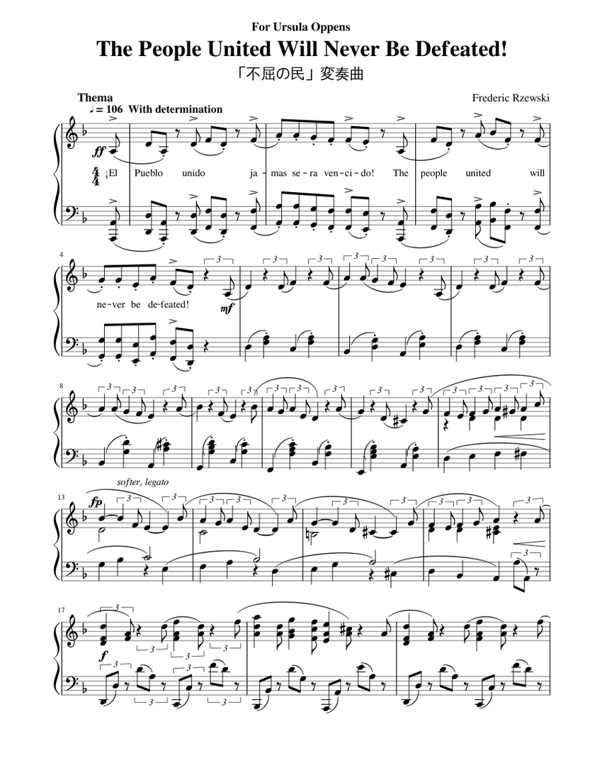 Frederic Rzewski Noten The People United Will Never Be Defeated! - Frederic Rzewski Sheet ...