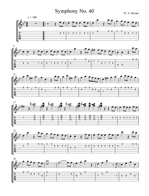 Symphony 40 in G minor (Arr. Derrick Campbell) - Wolfgang Amadeus Mozart (Guitar Tab)
